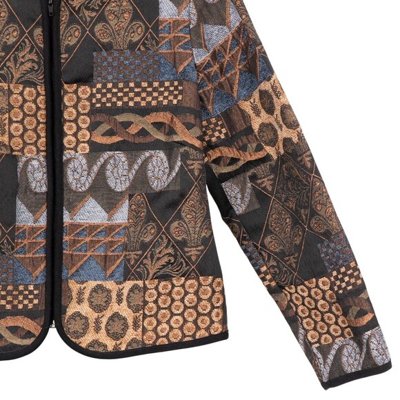 Molly & Maxx Tapestry Blazer Jacket Petite PS Womens Patchwork Brown Blue Zip - Picture 4 of 7
